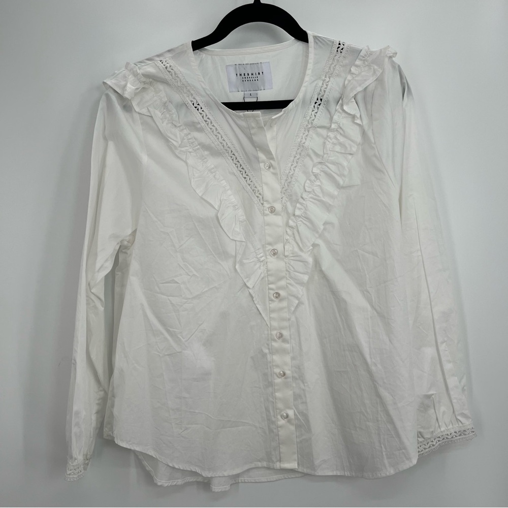 NWT The Shirt Rochelle Behrens Lindsay White Eyelet Button Shirt Poplin Lace L - Picture 7 of 14